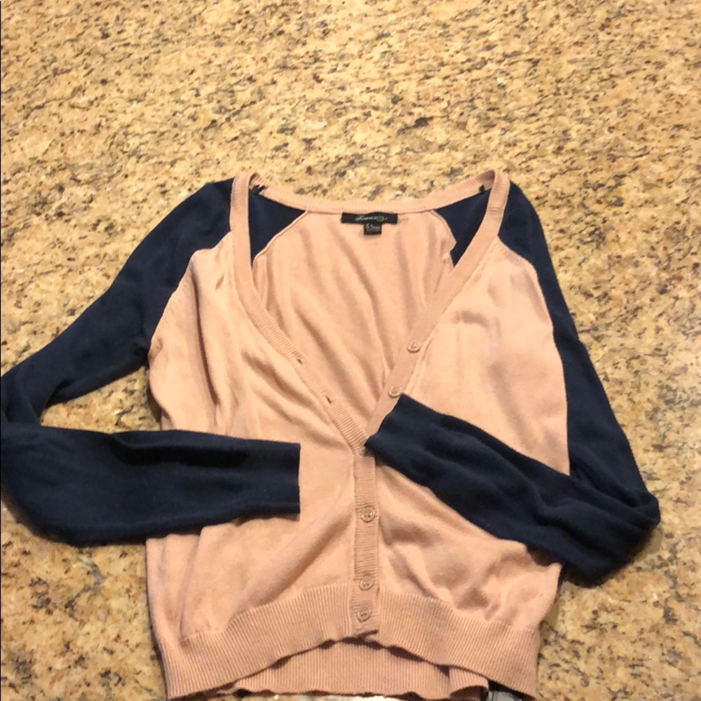 Light pink and navy blue button up cardigan